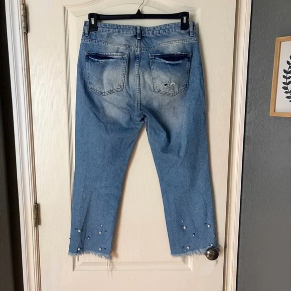 Free People Pearl Bejeweled Straight leg distressed jeans, 29 - Picture 4 of 14